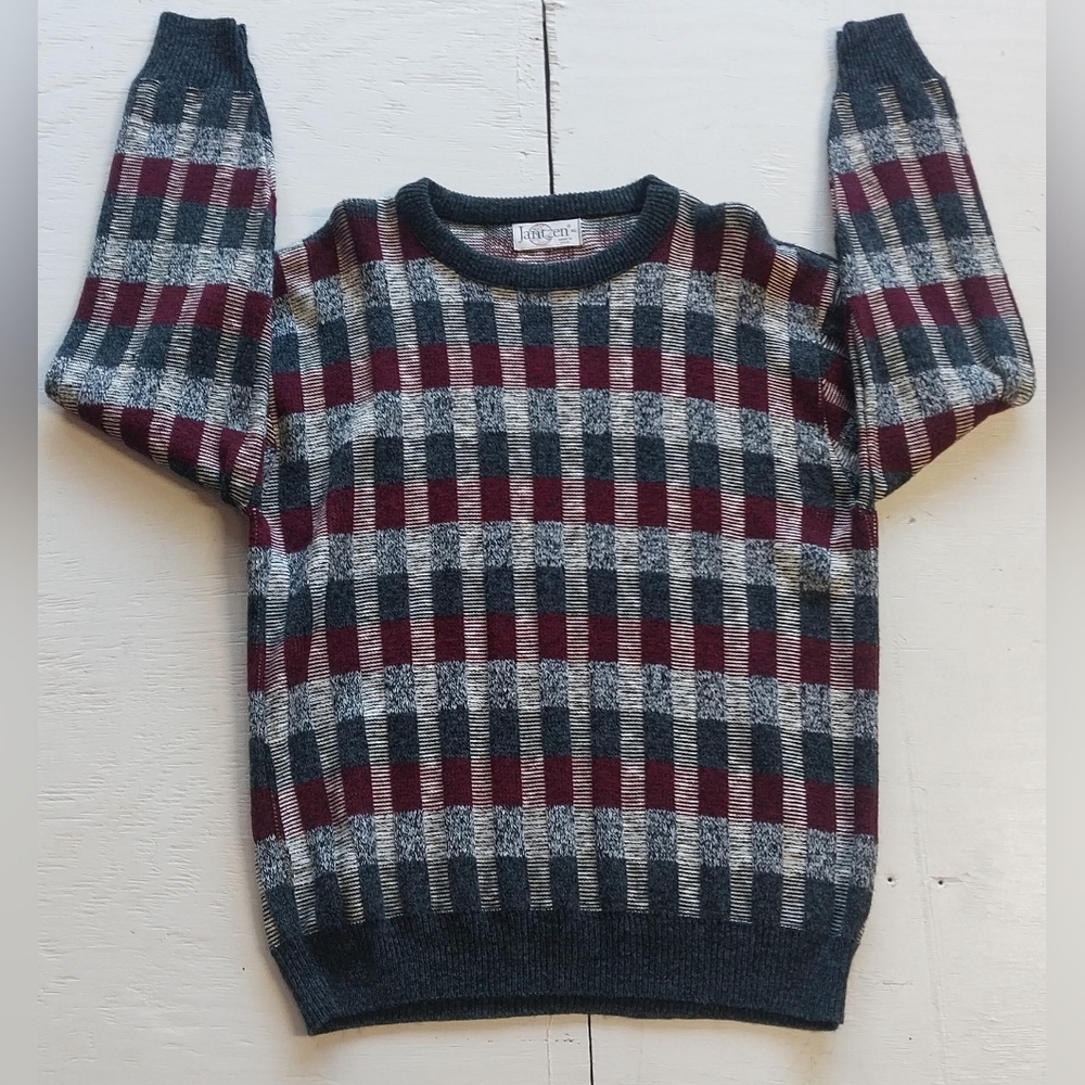 Vintage Jantzen Plaid Sweater Mens Wool Blend Multicolor size XL